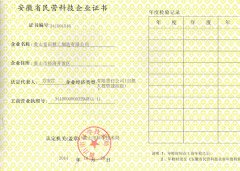 安徽省民營(yíng)科技企業(yè)證書